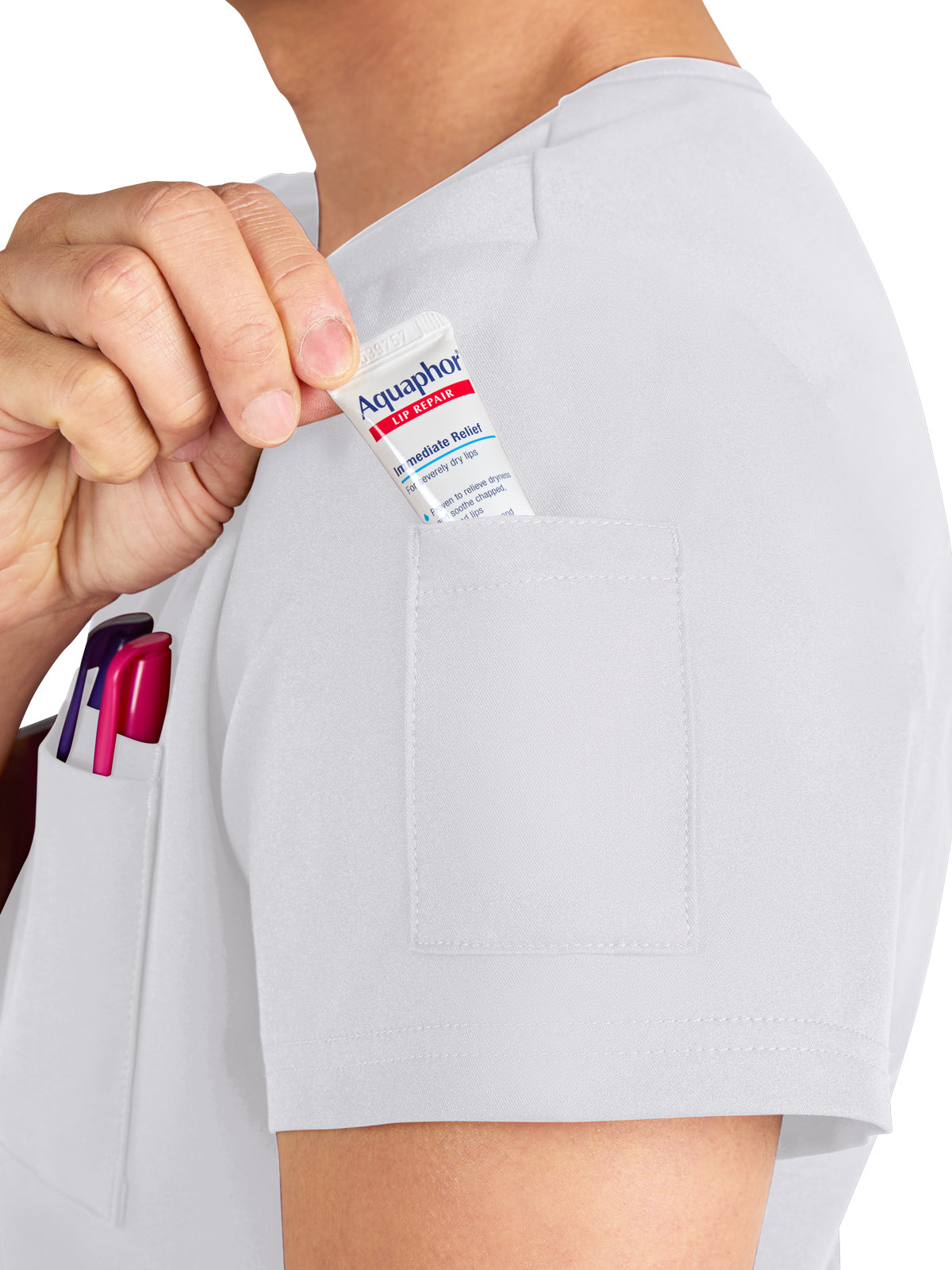 Men's Chest Pocket V-Neck Arthro Top - C650 - White