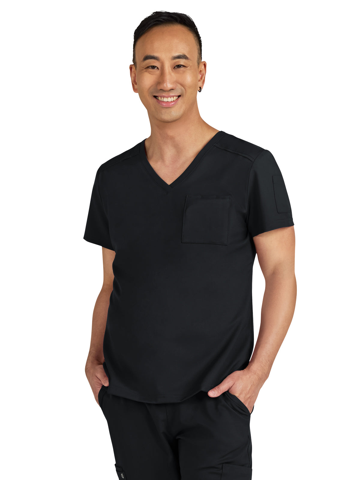 Men's Chest Pocket V-Neck Arthro Top - C650 - Black
