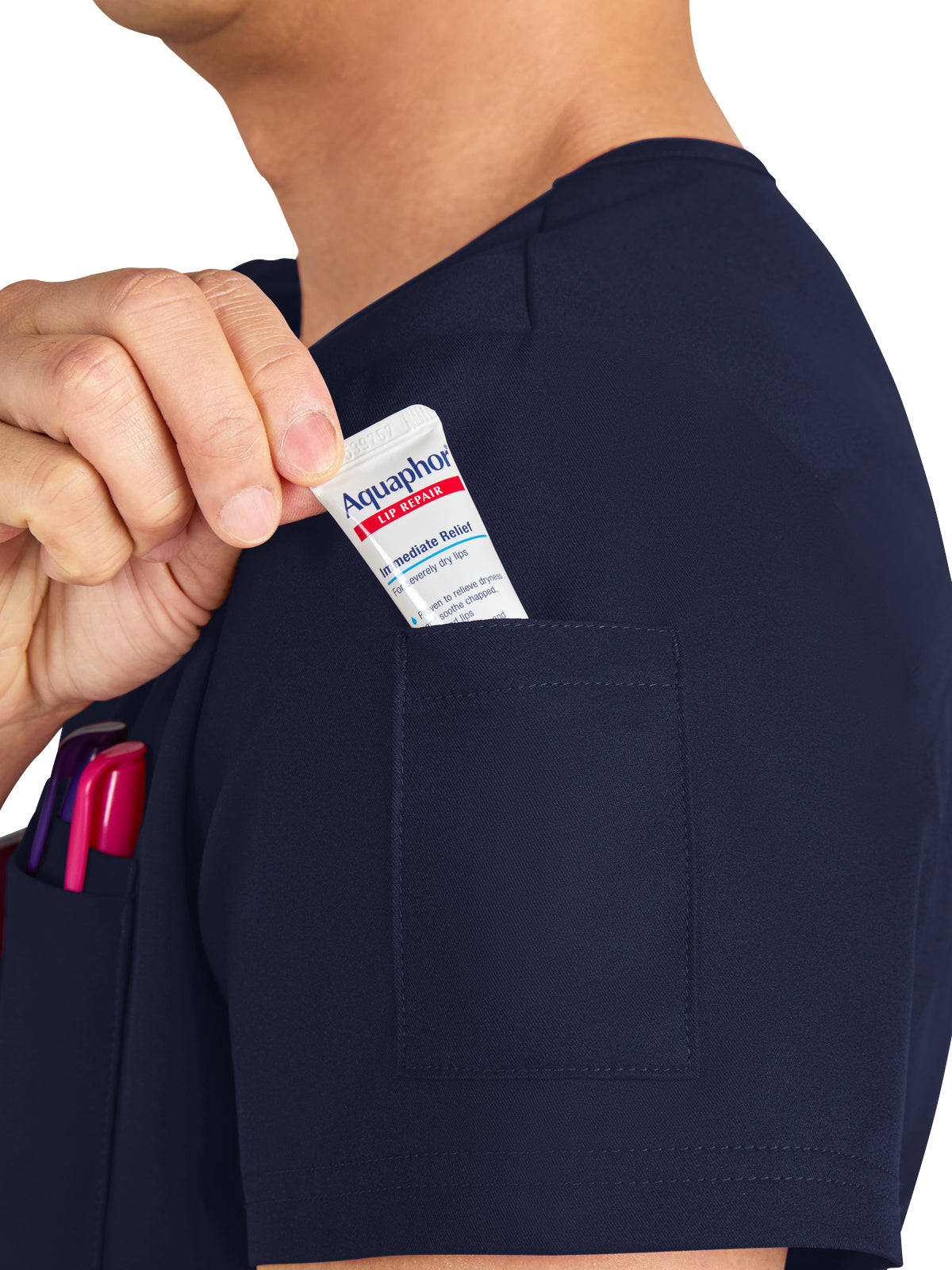 Men's Chest Pocket V-Neck Arthro Top - C650 - Navy