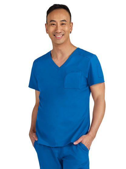 Men's Chest Pocket V-Neck Arthro Top - C650 - Royal Blue