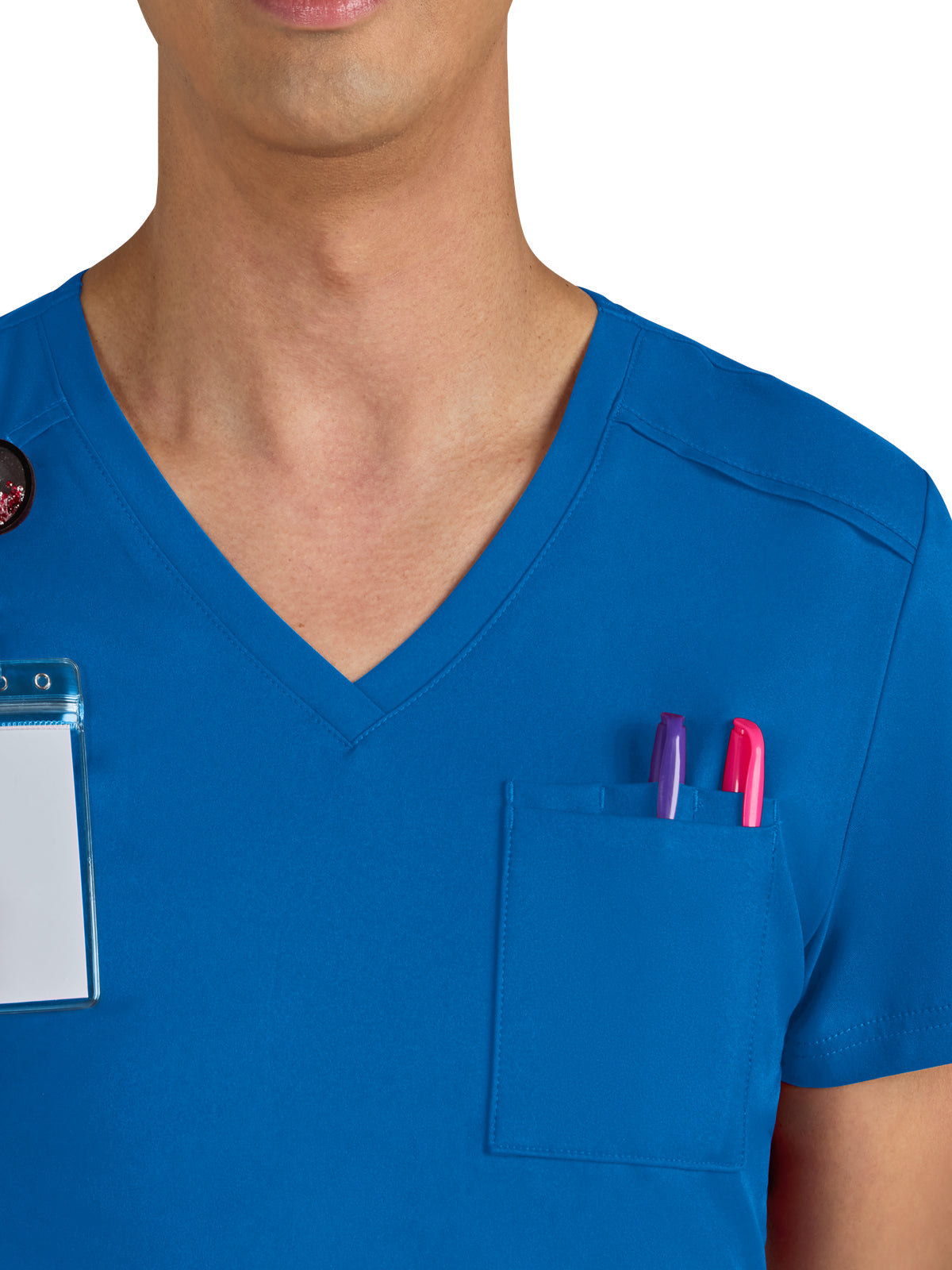 Men's Chest Pocket V-Neck Arthro Top - C650 - Royal Blue