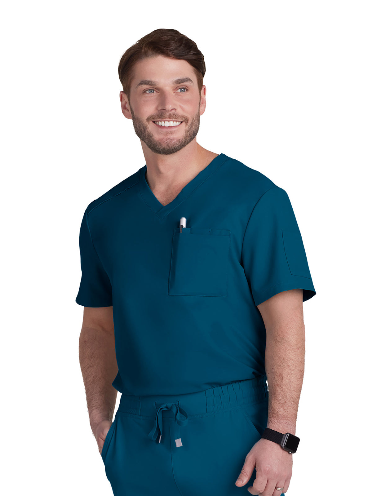 Men's Chest Pocket V-Neck Arthro Top - C650 - Caribbean Blue