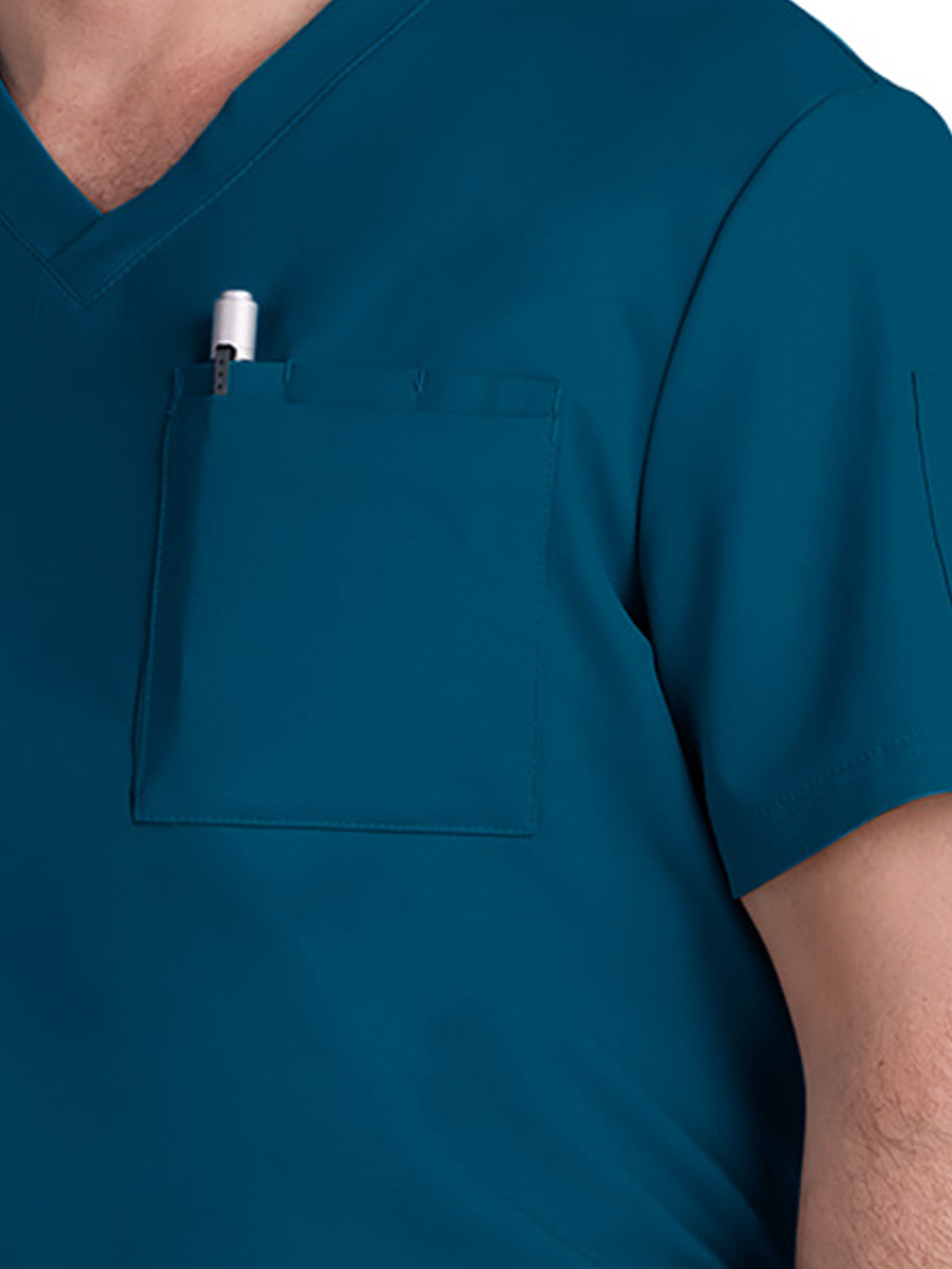 Men's Chest Pocket V-Neck Arthro Top - C650 - Caribbean Blue