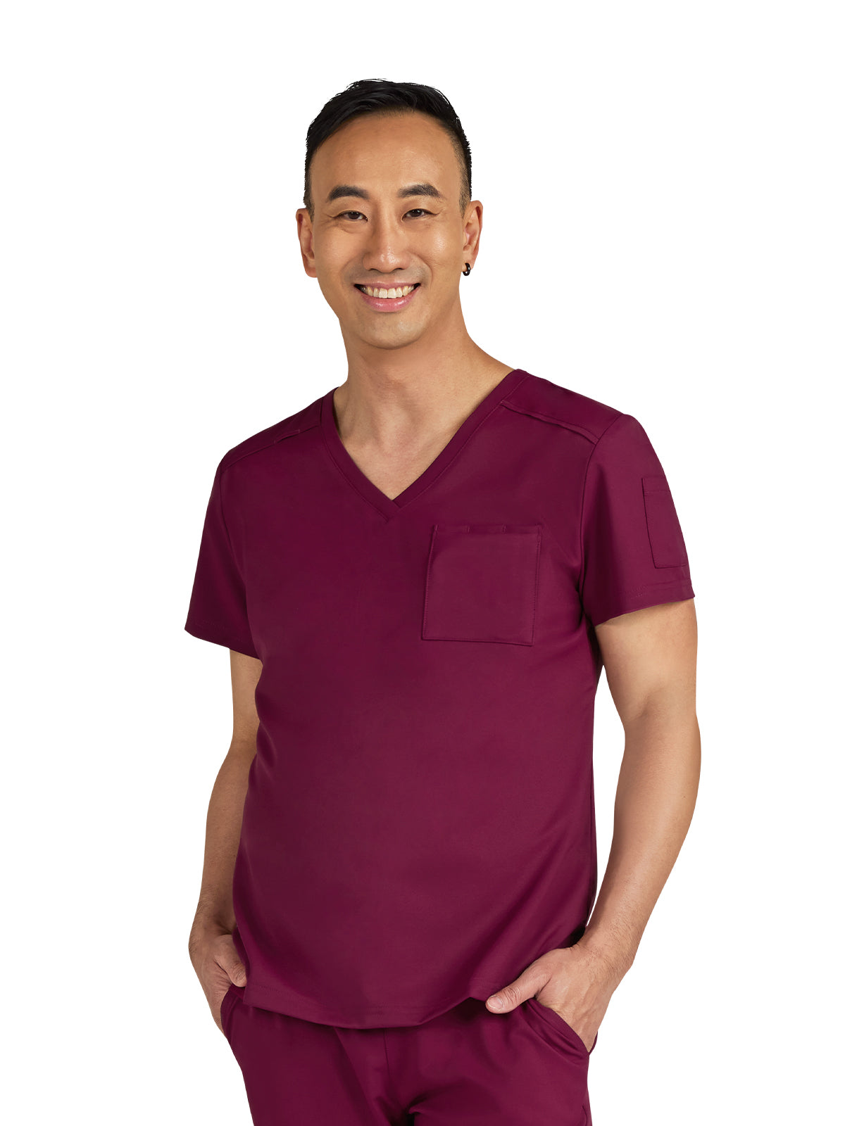 Men's Chest Pocket V-Neck Arthro Scrub Top - C650 - Wine