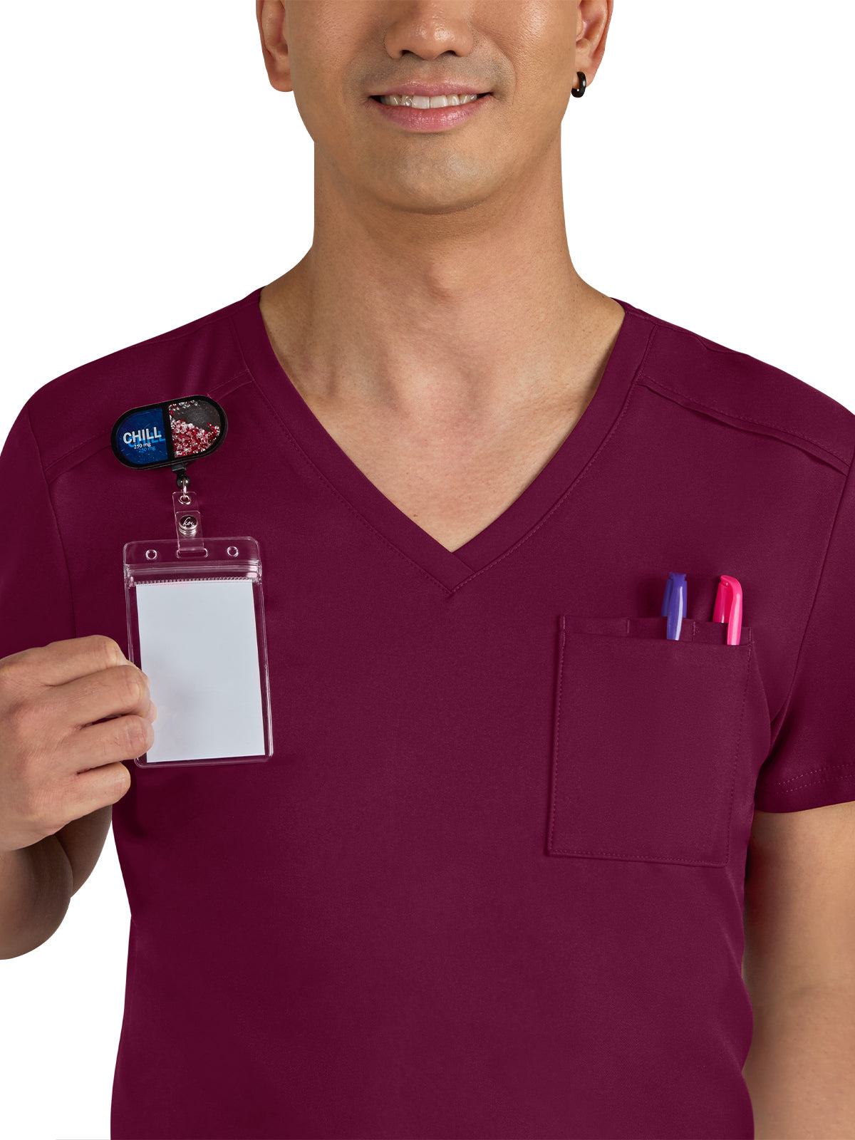 Men's Chest Pocket V-Neck Arthro Top - C650 - Wine