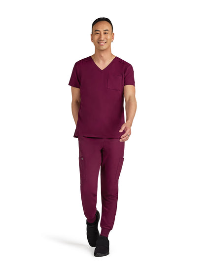 Men's Chest Pocket V-Neck Arthro Scrub Top - C650 - Wine