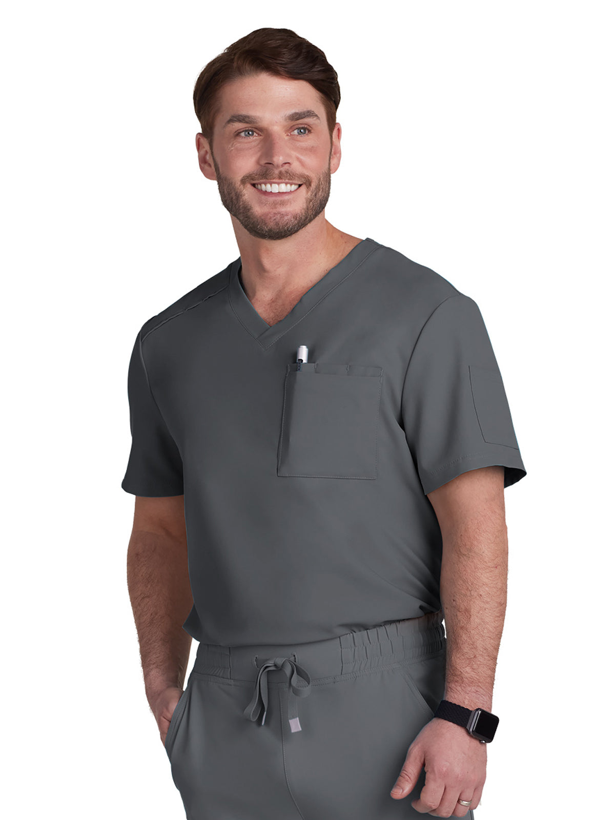 Men's Chest Pocket V-Neck Arthro Top - C650 - Pewter