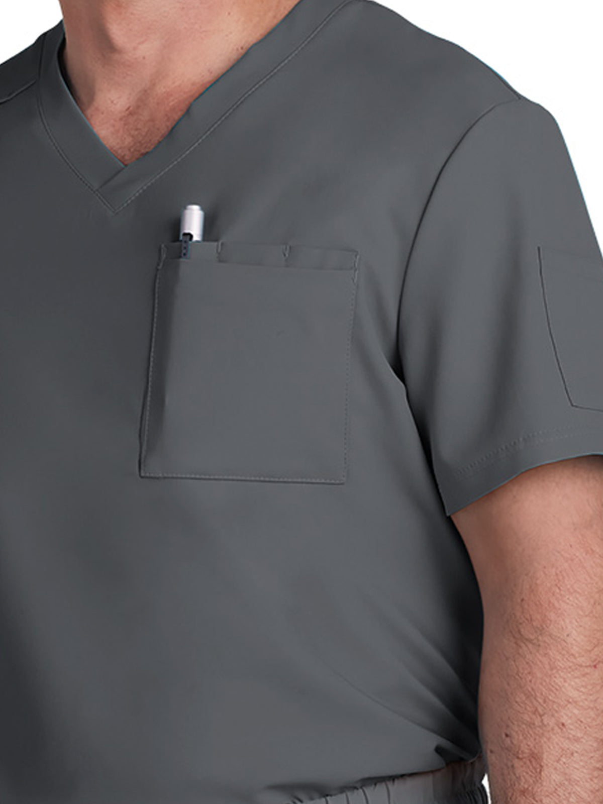 Men's Chest Pocket V-Neck Arthro Top - C650 - Pewter