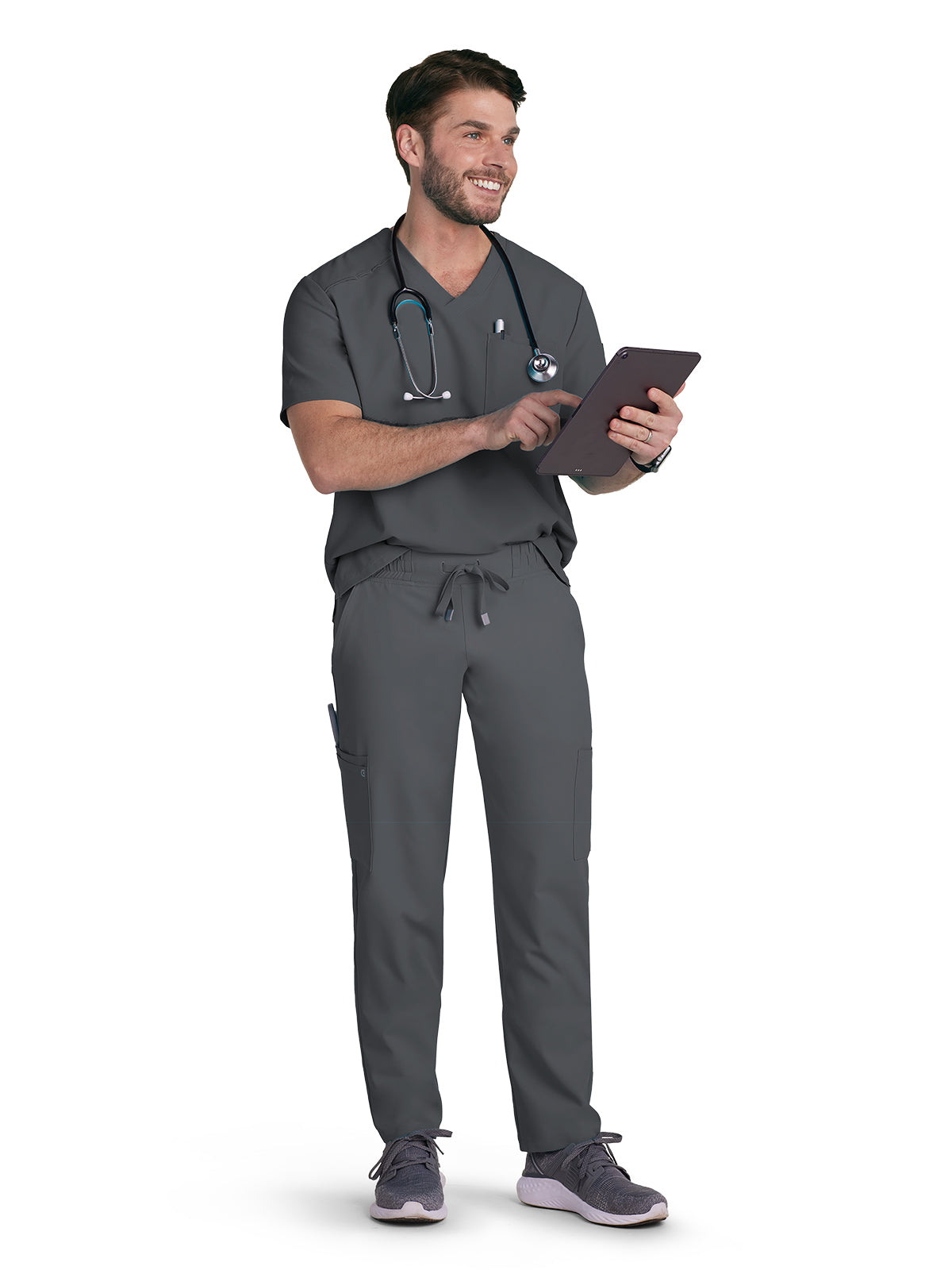 Men's Chest Pocket V-Neck Arthro Top - C650 - Pewter