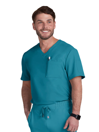 Men's Chest Pocket V-Neck Arthro Scrub Top - C650 - Teal