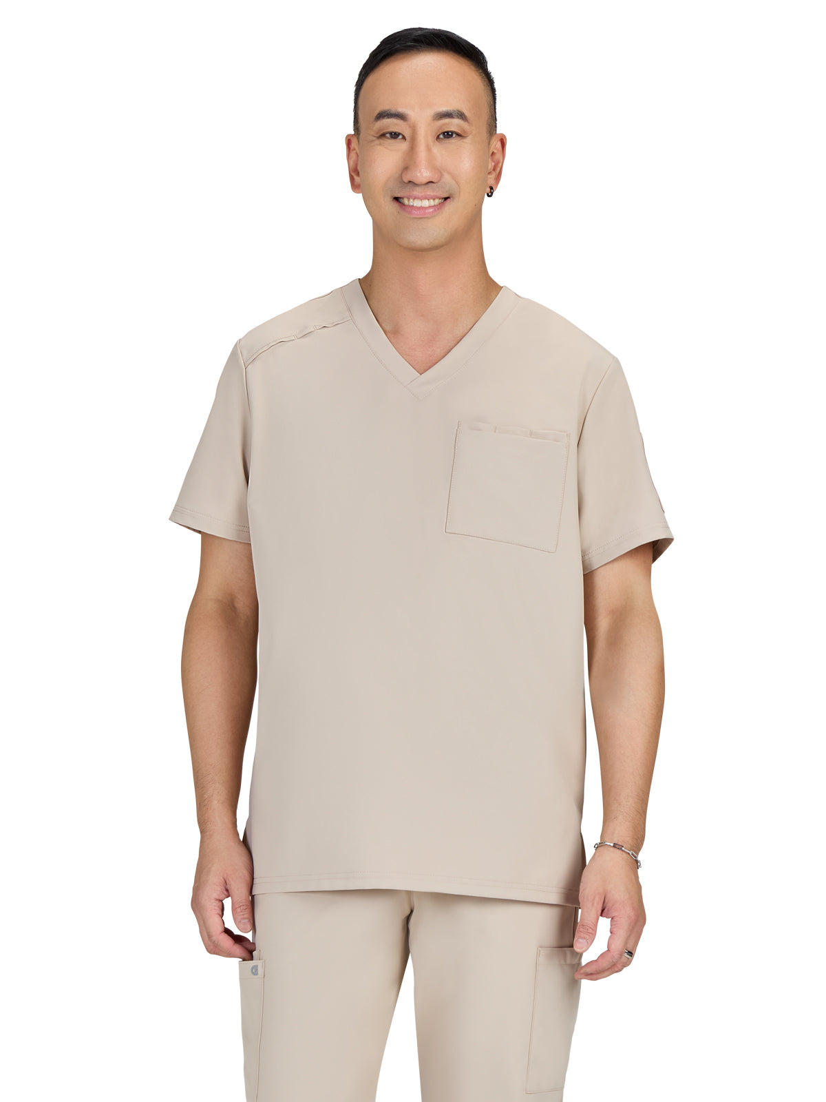 Men's Chest Pocket V-Neck Arthro Top - C650 - Khaki