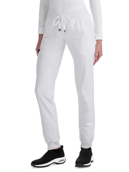 Women's 6-Pocket Ribbed Cuff Jogger Style Pulse Scrub Pant - C700 - White