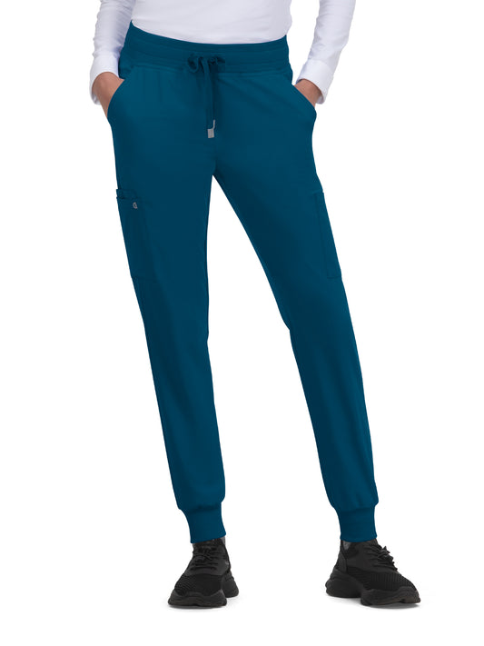 Women's 6-Pocket Ribbed Cuff Jogger Style Pulse Scrub Pant - C700 - Caribbean Blue