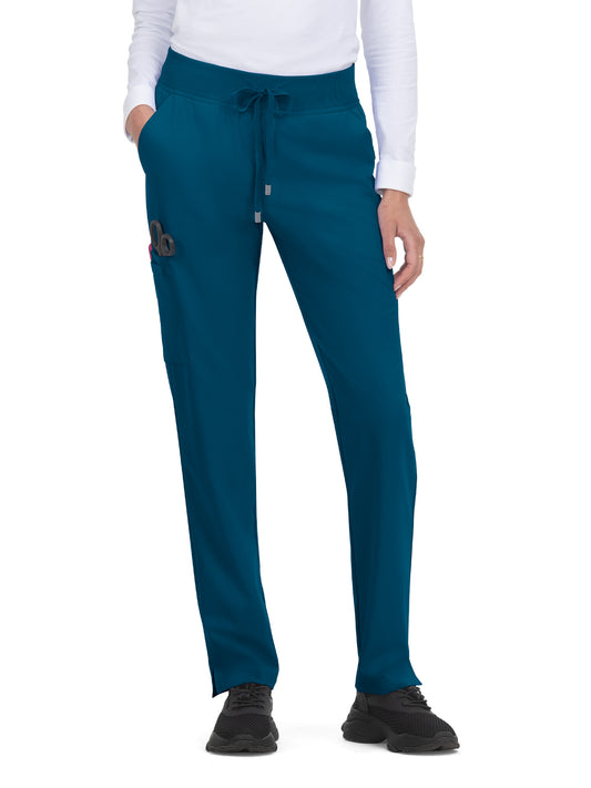 Women's 7-Pocket Drawstring Elastic Waist Atria Scrub Pant - C701 - Caribbean Blue