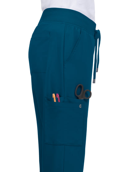 Women's 7-Pocket Drawstring Elastic Waist Atria Scrub Pant - C701 - Caribbean Blue