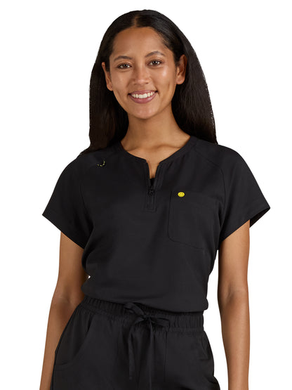 Women's Zipper Neck Ecstatic Scrub Top - S100 - Black