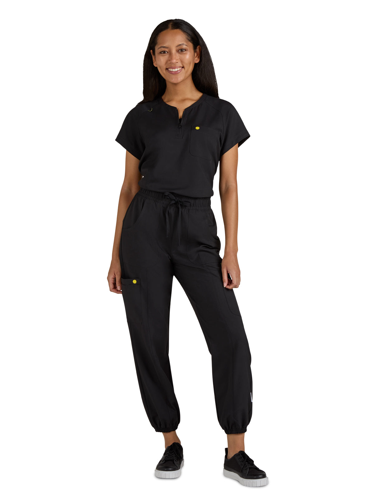 Women's Zipper Neck Ecstatic Scrub Top - S100 - Black