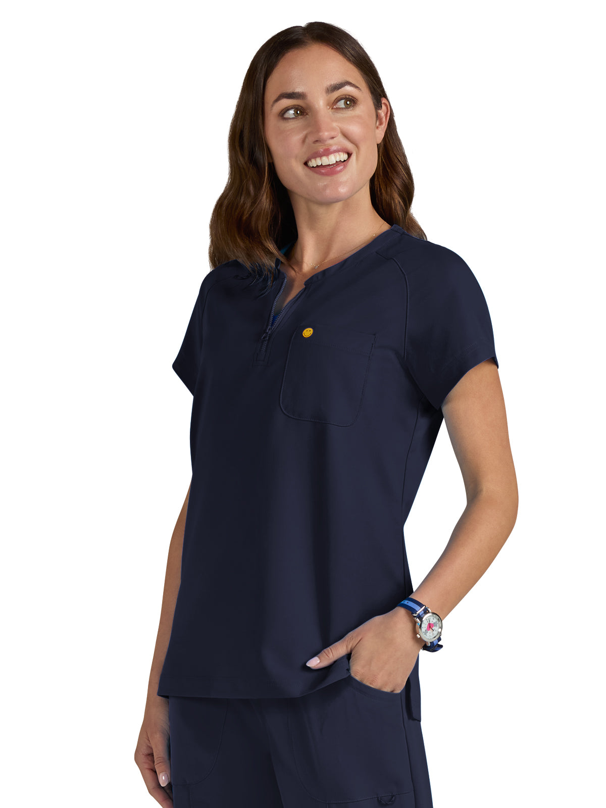 Women's Zipper Neck Ecstatic Scrub Top - S100 - Navy