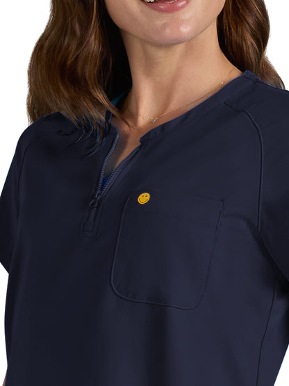 Women's Zipper Neck Ecstatic Scrub Top - S100 - Navy