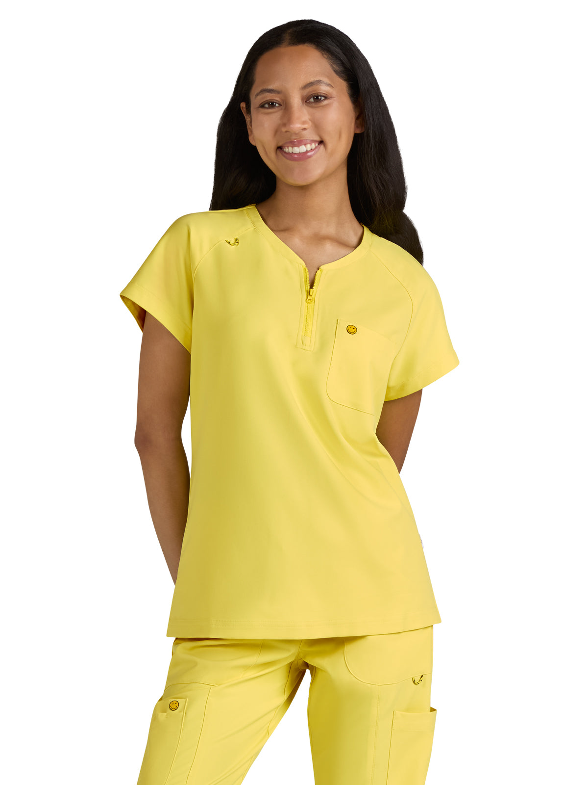 Women's Zipper Neck Ecstatic Scrub Top - S100 - Loving Yellow