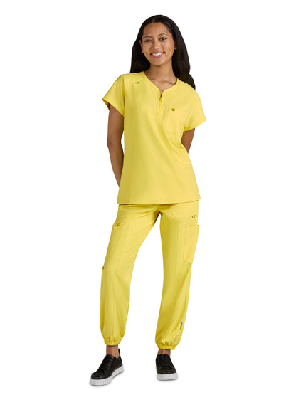 Women's Zipper Neck Ecstatic Scrub Top - S100 - Loving Yellow