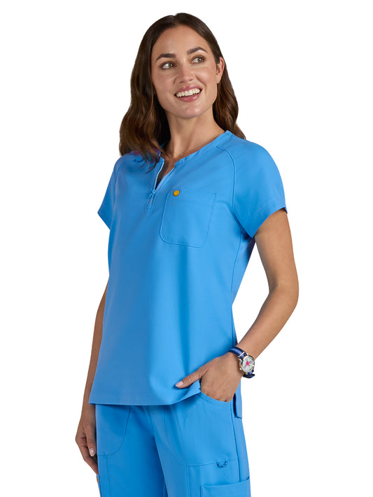 Women's Zipper Neck Ecstatic Scrub Top - S100 - Power Blue