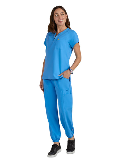 Women's Zipper Neck Ecstatic Scrub Top - S100 - Power Blue