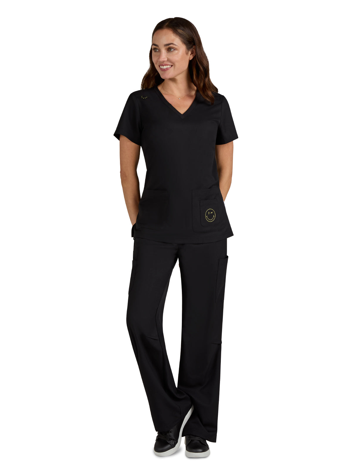 Women's 3-Pocket V-Neck Blissful Scrub Top - S101 - Black