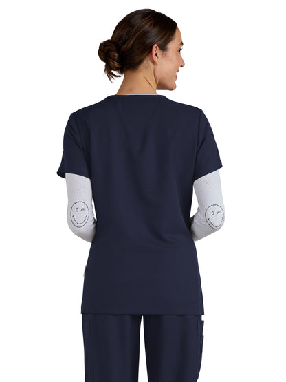 Women's 3-Pocket V-Neck Blissful Scrub Top - S101 - Navy