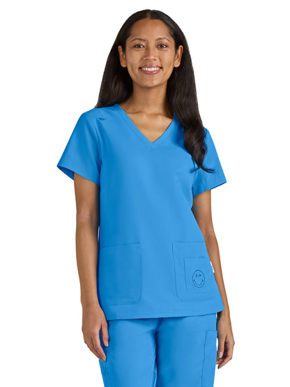 Women's 3-Pocket V-Neck Blissful Scrub Top - S101 - Power Blue