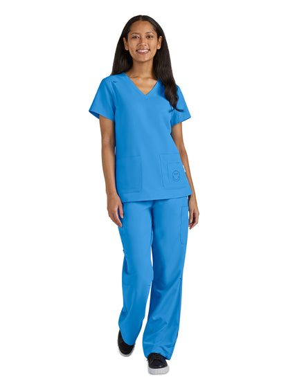 Women's 3-Pocket V-Neck Blissful Scrub Top - S101 - Power Blue