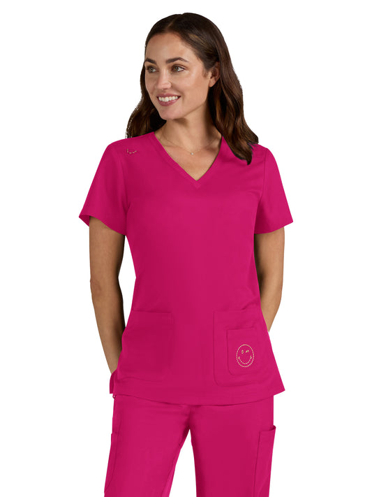 Women's 3-Pocket V-Neck Blissful Scrub Top - S101 - Elevated Pink