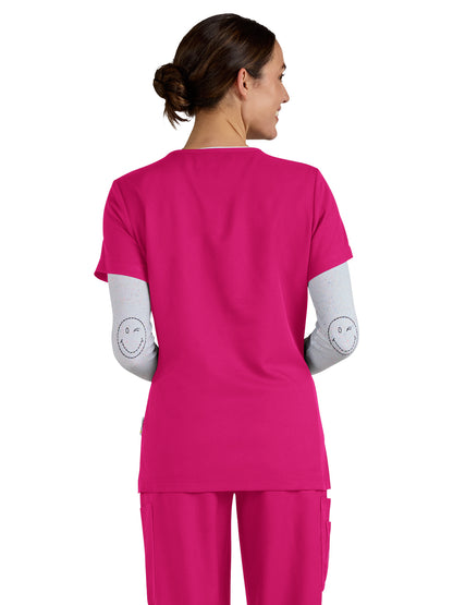 Women's 3-Pocket V-Neck Blissful Scrub Top - S101 - Elevated Pink