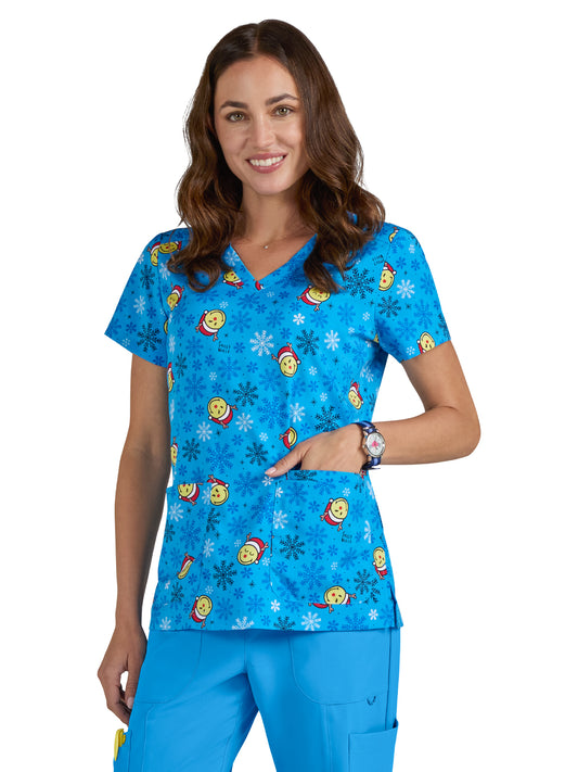 Women's Printed 3-Pocket V-Neck Adoring Scrub Top - S102PR - Feeling Jolly