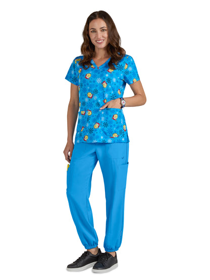 Women's Printed 3-Pocket V-Neck Adoring Scrub Top - S102PR - Feeling Jolly