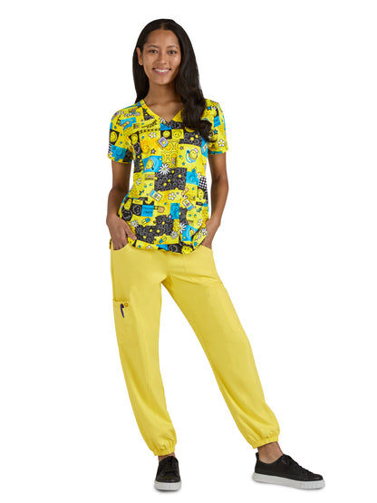 Women's Printed 3-Pocket V-Neck Adoring Scrub Top - S102PR - Keep Smiling