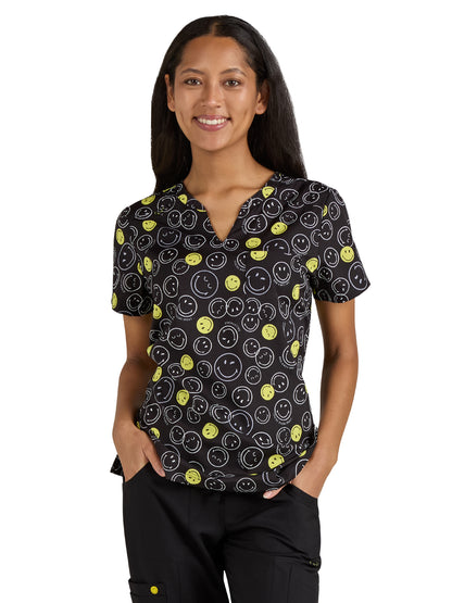 Women's Printed Split-Neck Amazed Scrub Top - S103PR - Doing Great