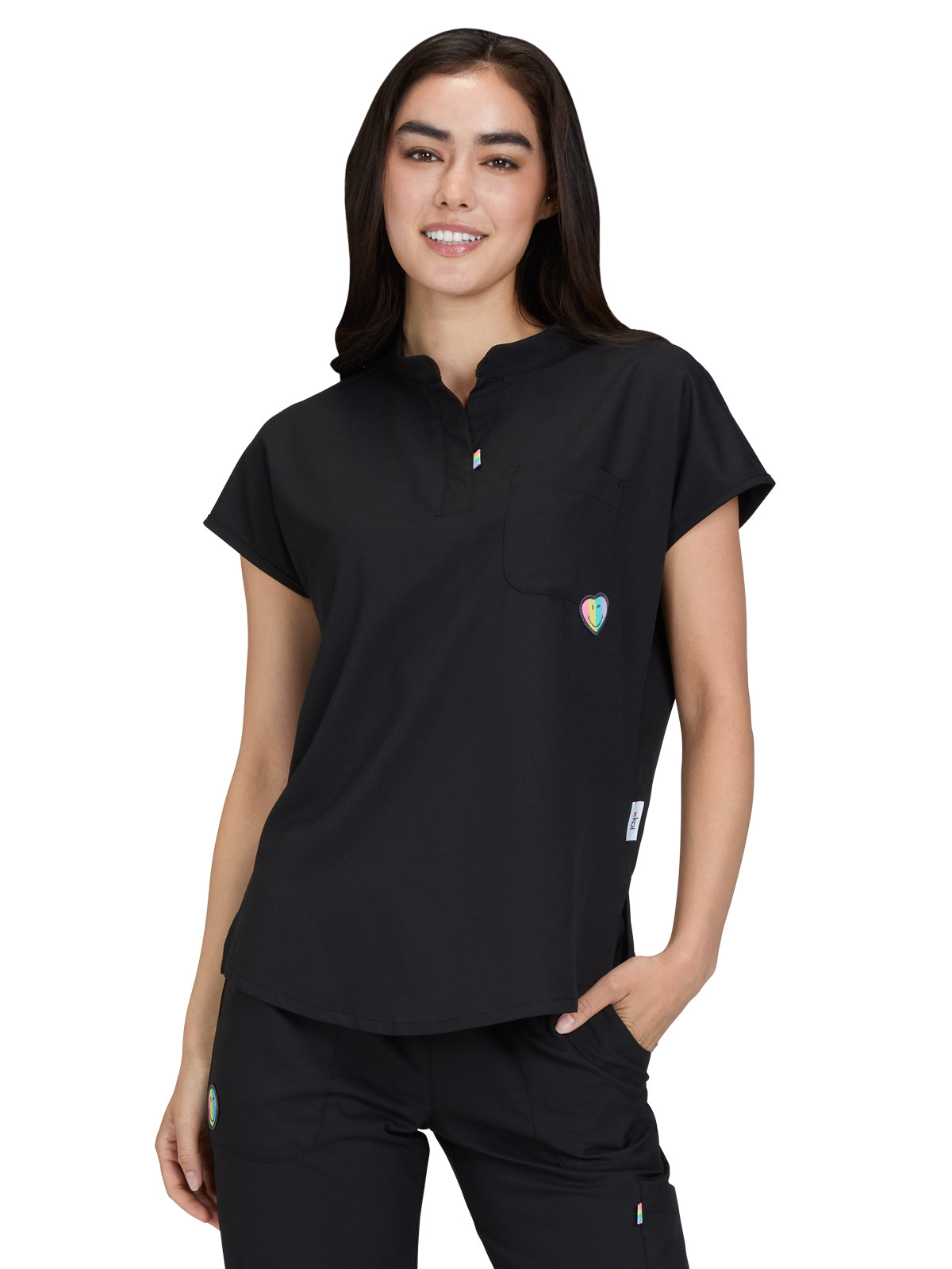 Women's 1-Pocket Split Neck Dolman Sleeve Limited Edition Dreamy Scrub Top - S105L - Black