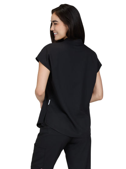 Women's 1-Pocket Split Neck Dolman Sleeve Limited Edition Dreamy Scrub Top - S105L - Black