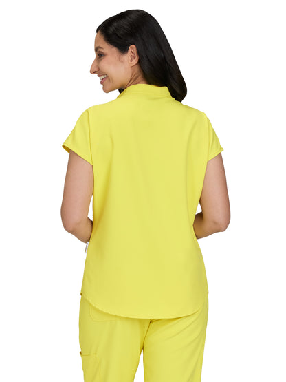 Women's 1-Pocket Split Neck Dolman Sleeve Limited Edition Dreamy Scrub Top - S105L - Loving Yellow