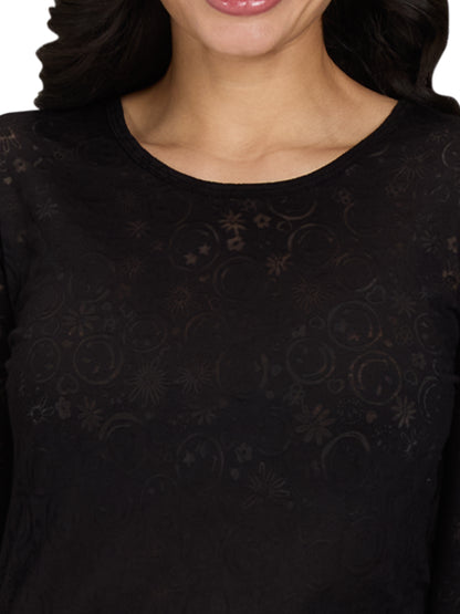 Women's Smiley Face Burnout Design Long Sleeve Kind Underscrub Tee - S106PR - Black