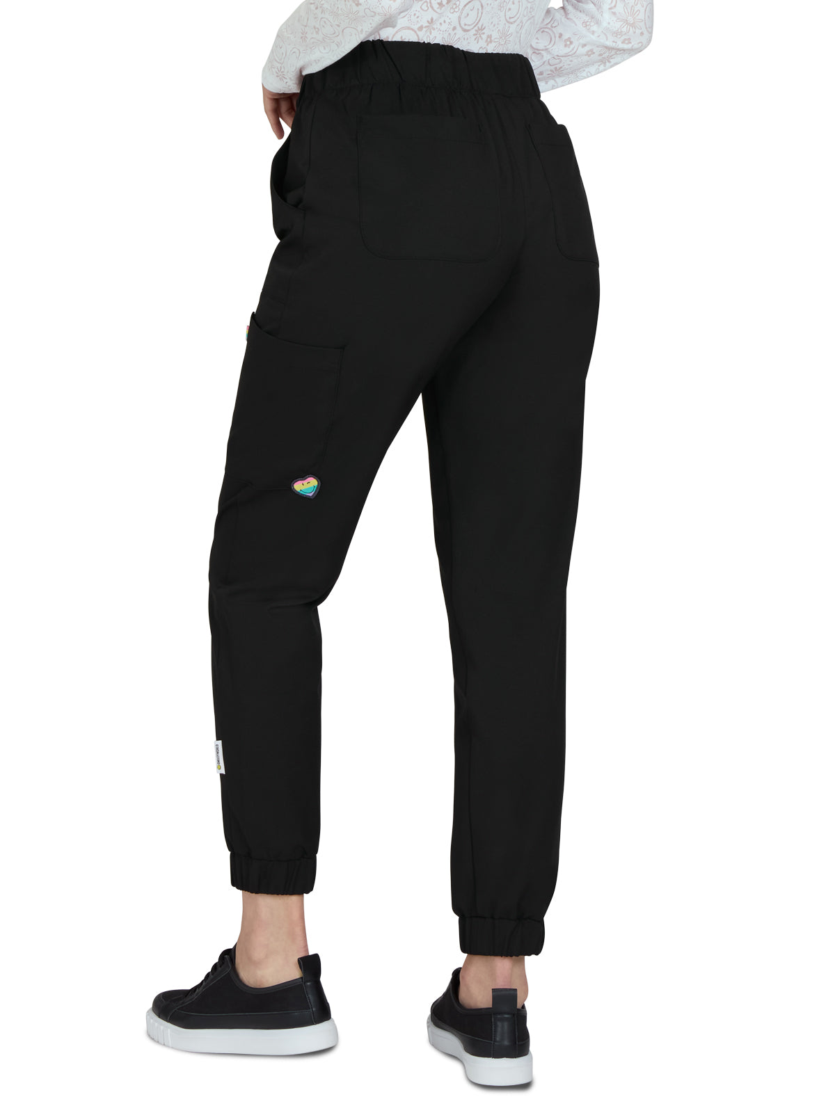 Women's 5-Pocket Limited Edition Jogger-Style Frayed Drawcord Glad Scrub Pant - S702L - Black