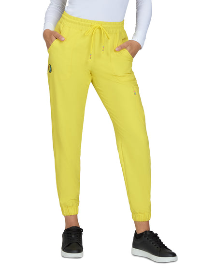 Women's 5-Pocket Limited Edition Jogger-Style Frayed Drawcord Glad Scrub Pant - S702L - Loving Yellow