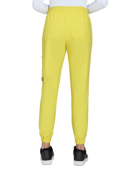 Women's 5-Pocket Limited Edition Jogger-Style Frayed Drawcord Glad Scrub Pant - S702L - Loving Yellow