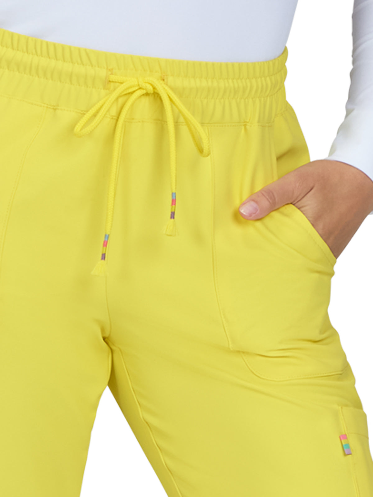 Women's 5-Pocket Limited Edition Jogger-Style Frayed Drawcord Glad Scrub Pant - S702L - Loving Yellow