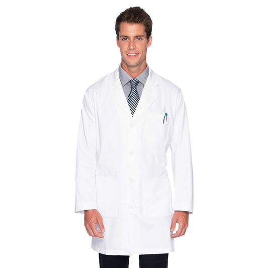 Men's Five-Pocket 100% Cotton 37" Full-Length Lab Coat - 3124 - White 8 OZ 100% Cotton Twill
