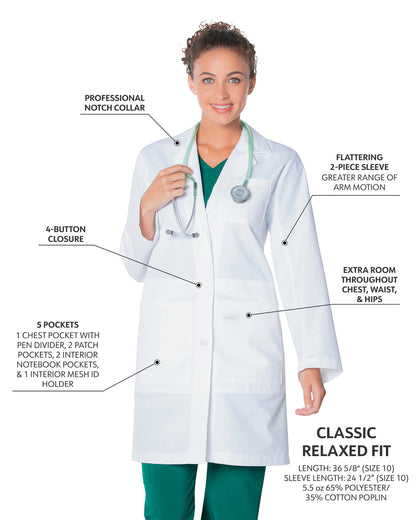 Women's Five-Pocket Full-Length Tablet Lab Coat 3165