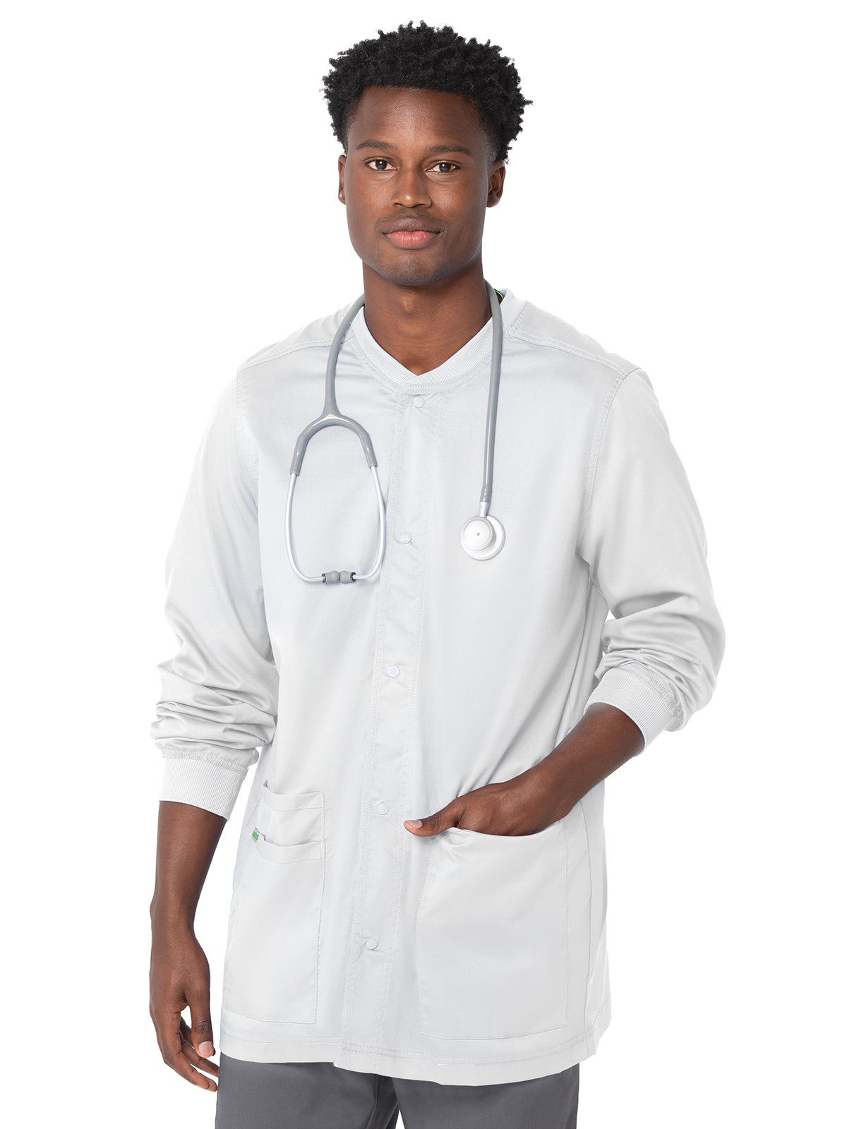 Men's 3-Pocket Crew Neck Warm-Up Jacket - 3170 - White