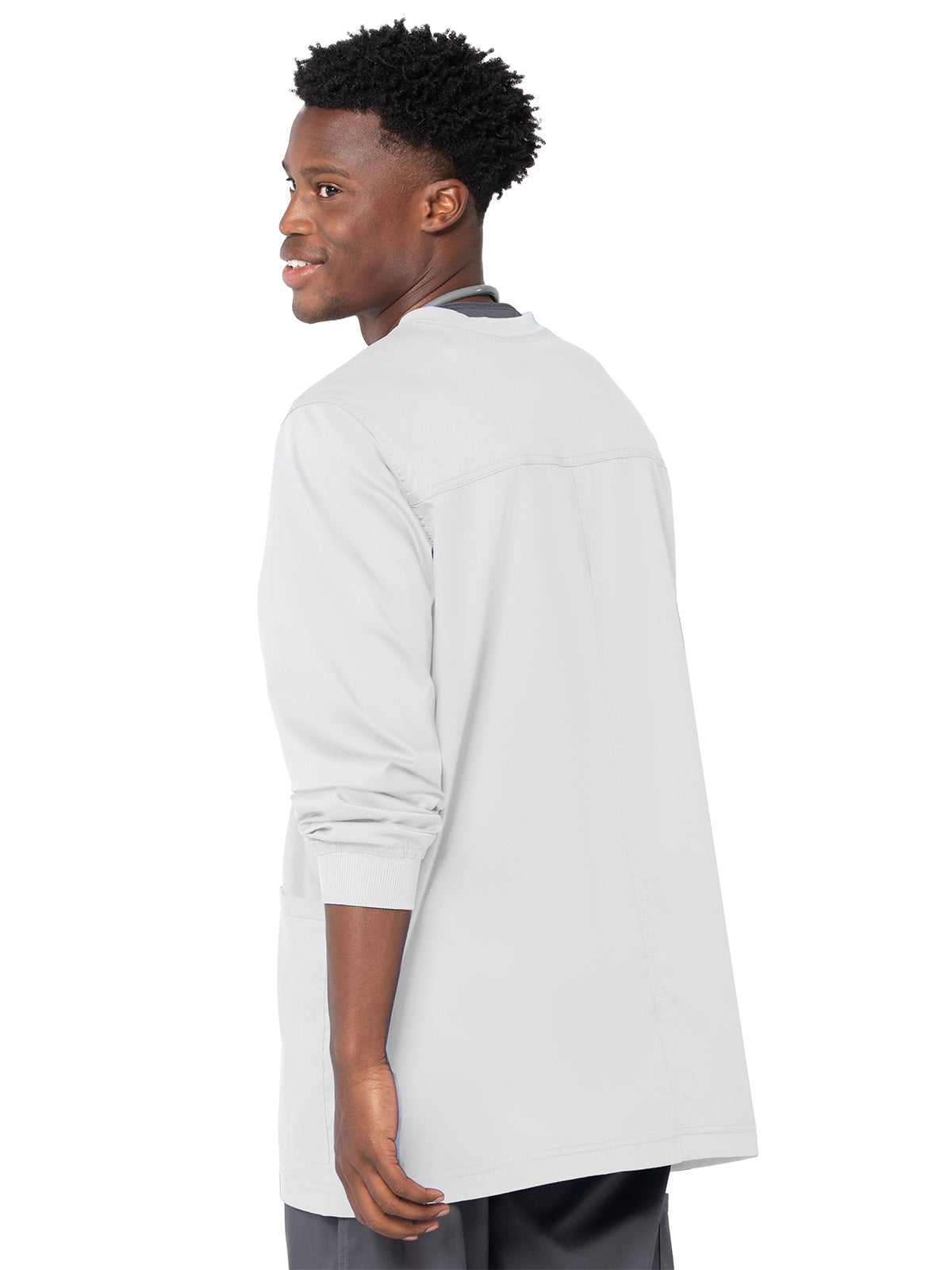 Men's 3-Pocket Crew Neck Warm-Up Scrub Jacket - 3170 - White