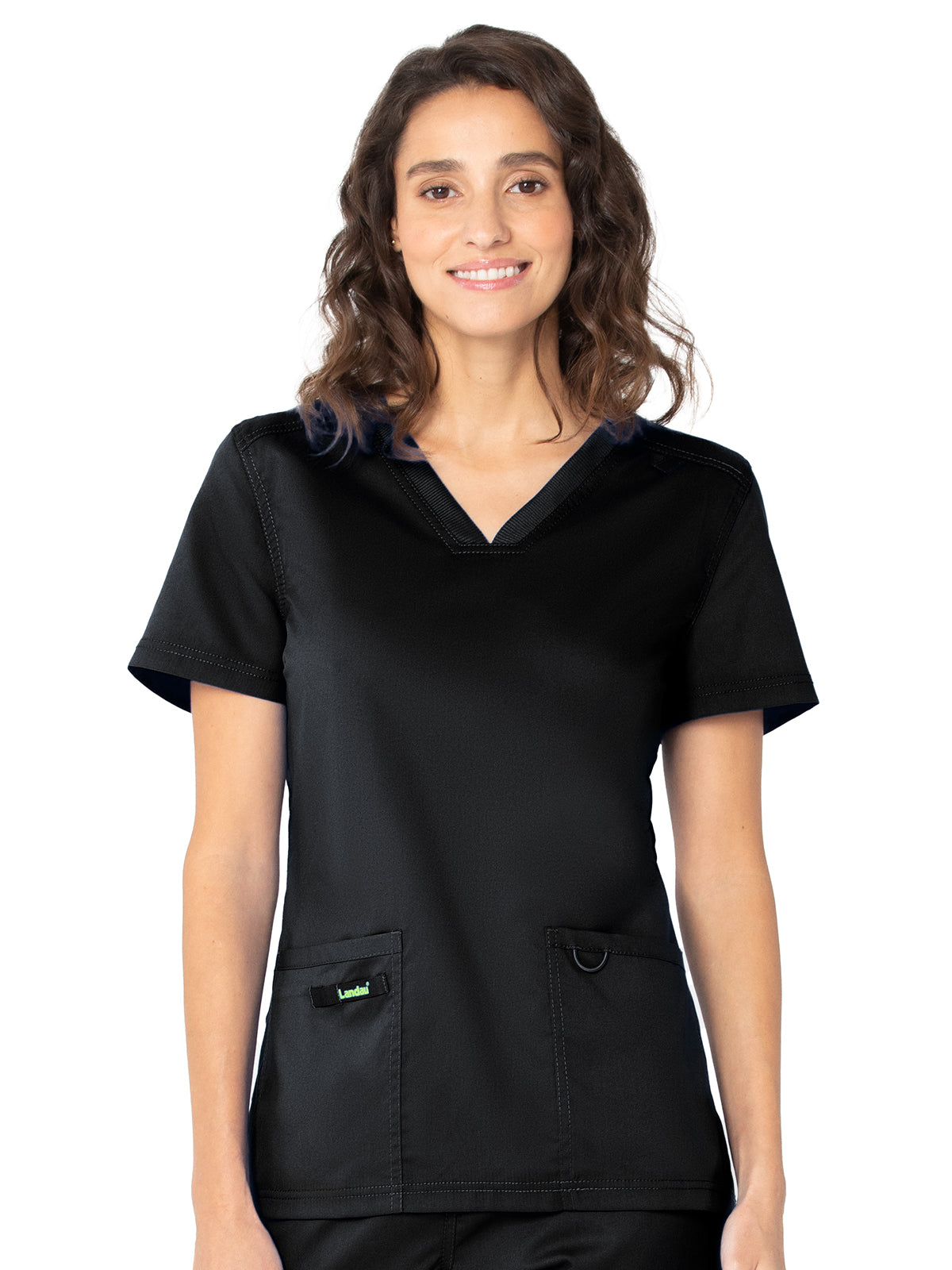 Women's 2-Pocket High-Low Hem V-Neck Scrub Top - 4168 - Black